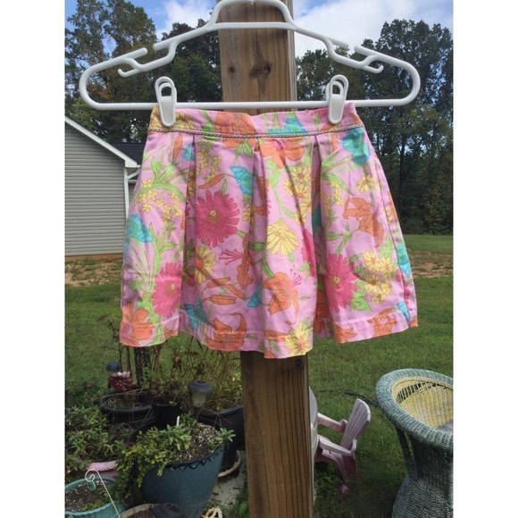 Hartstrings girls skater skirt size 4 full lined pink cotton butterfly flower - Picture 1 of 10